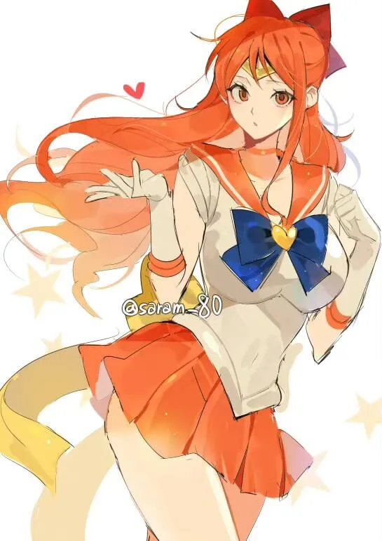 Ảnh nami đẹp có một cô gái anime với mái tóc đỏ dài và cây cung màu xanh