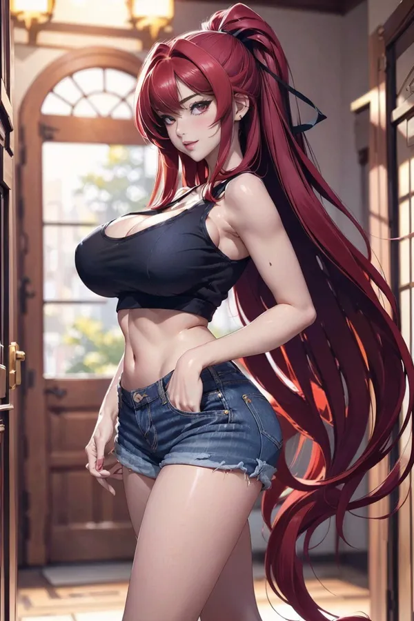 Ảnh naruse mio hentai có một người phụ nữ mái tóc đỏ dài tạo dáng cho bức tranh
