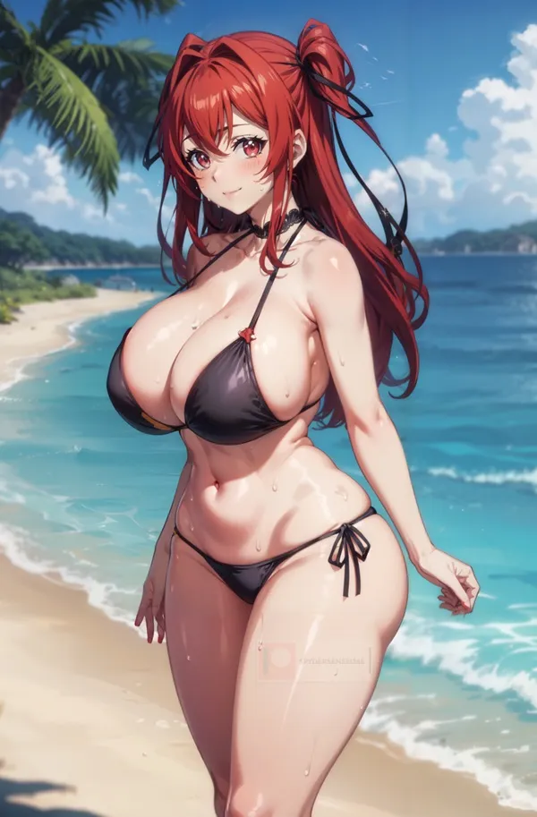 Ảnh naruse mio hentai người phụ nữ tóc đỏ trong bộ bikini trên bãi biển bên đại dương
