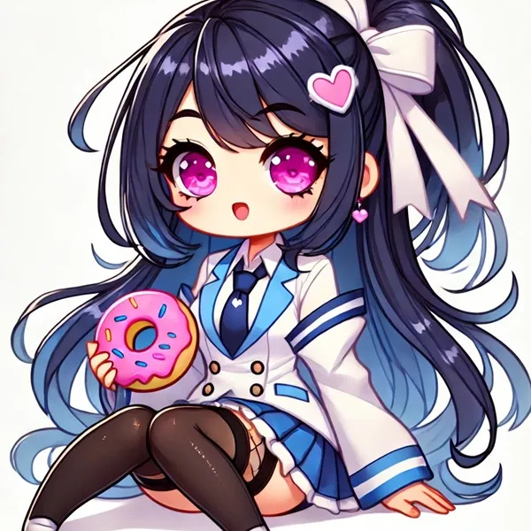 Ảnh nemugaki fubuki bikini có một cô gái anime ngồi trên mặt đất với chiếc bánh rán