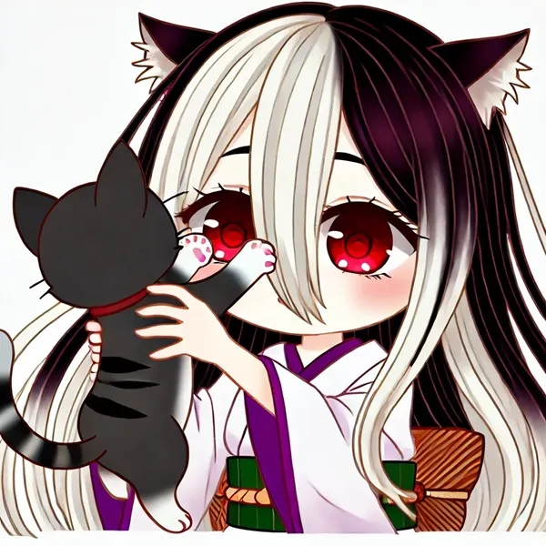 Ảnh onikata kayoko hentai có một cô gái anime đang cầm con mèo đen trong tay