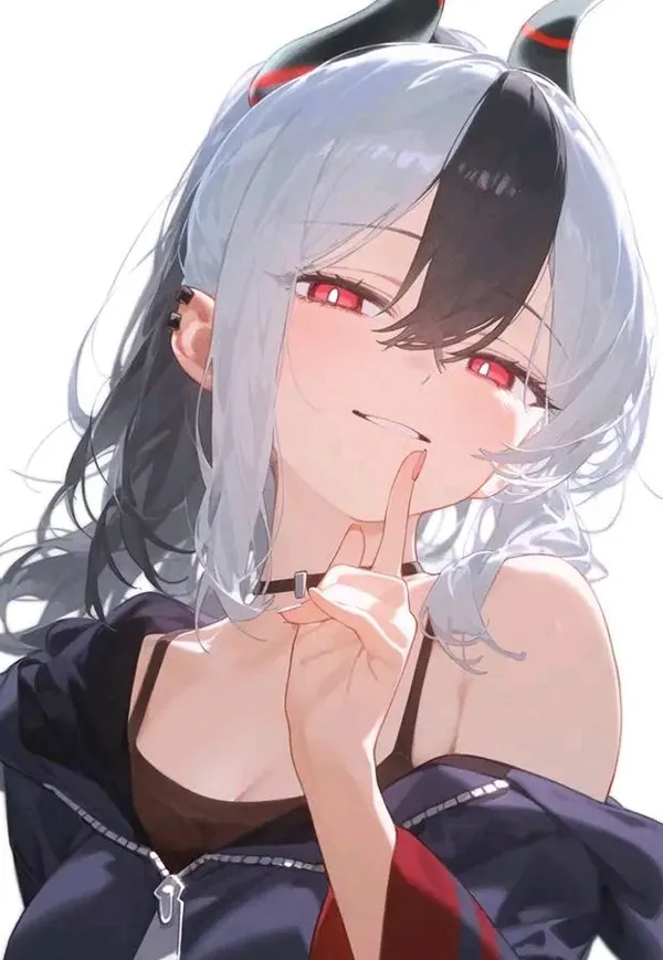 Ảnh onikata kayoko hentai có một cô gái anime với mái tóc trắng và đôi mắt đỏ