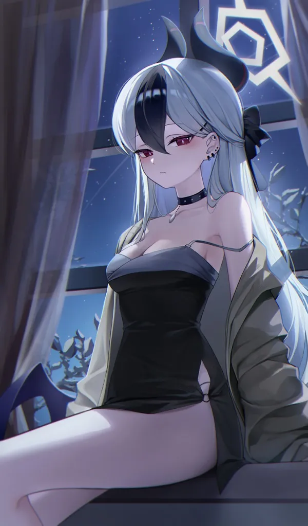Ảnh onikata kayoko hentai có một người phụ nữ đang ngồi trên bệ cửa sổ