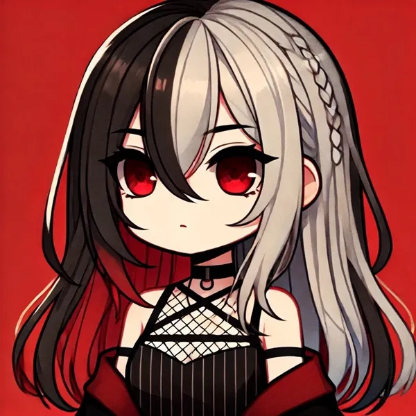 Ảnh onikata kayoko một cô gái anime với mái tóc dài và đôi mắt đỏ mặc chiếc váy đen