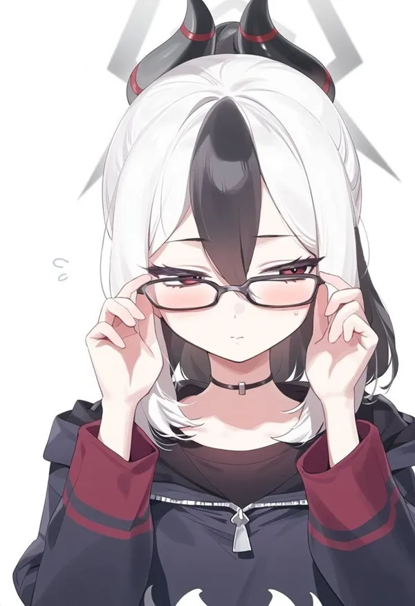 Ảnh onikata kayoko chibi người phụ nữ với mái tóc trắng và kính giữ tay lên mặt