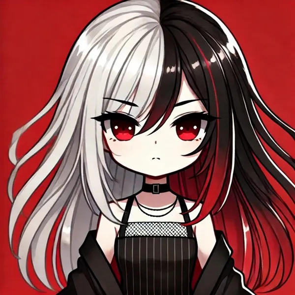 Ảnh onikata kayoko chibi một cô gái anime với mái tóc đen dài và đôi mắt đỏ