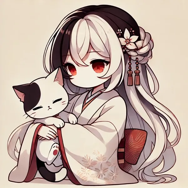 Ảnh onikata kayoko có một bản vẽ của người phụ nữ ôm con mèo trên tay