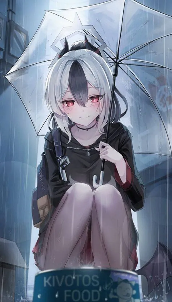 Ảnh onikata kayoko cute có một người phụ nữ ngồi trong mưa với chiếc