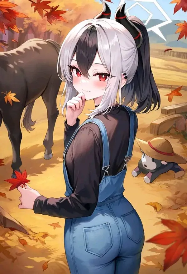 Ảnh onikata kayoko cute một cô gái anime mặc áo liền quần trước con ngựa