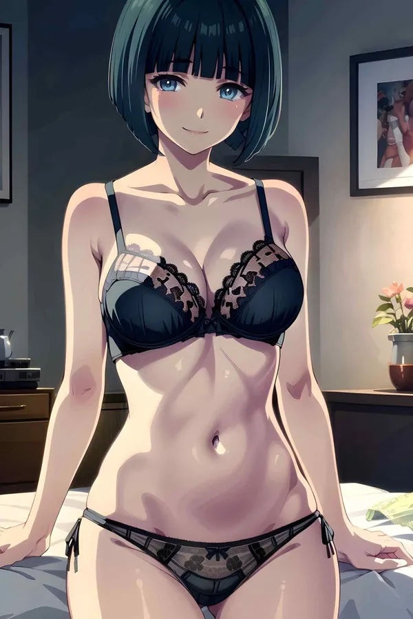 Ảnh ono shiragiku bikini đây là hình của một người phụ nữ trong bộ đồ lót tạo dáng trên giường