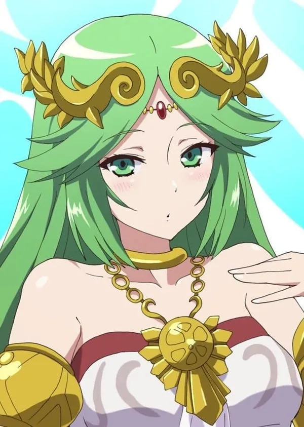 Ảnh palutena hentai một hình của người phụ nữ có mái tóc xanh đeo vòng cổ vàng