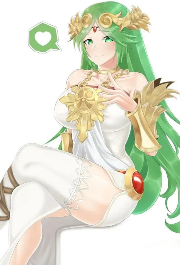 Ảnh palutena hentai có một bản vẽ của người phụ nữ mái tóc màu xanh lá cây ngồi trên ghế