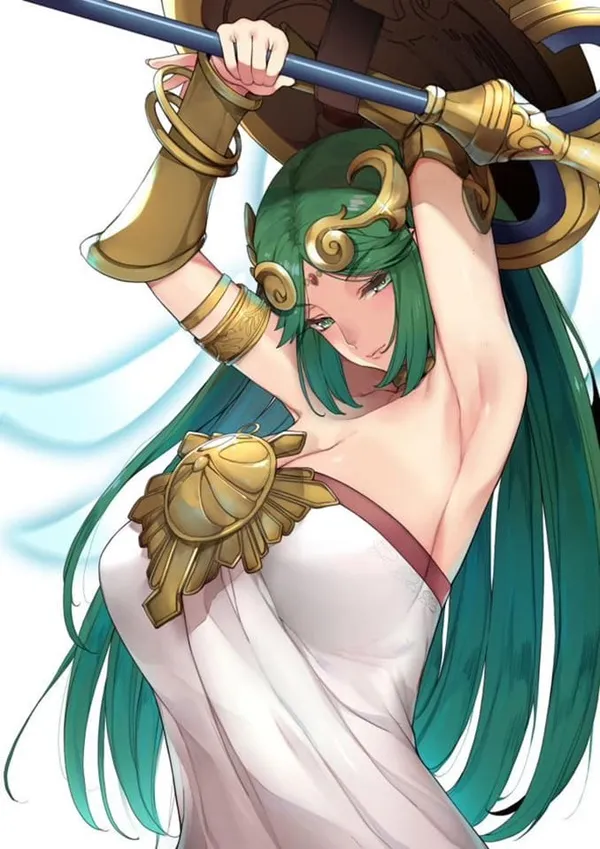 Ảnh palutena hentai hình một người phụ nữ mặc váy trắng cầm kiếm