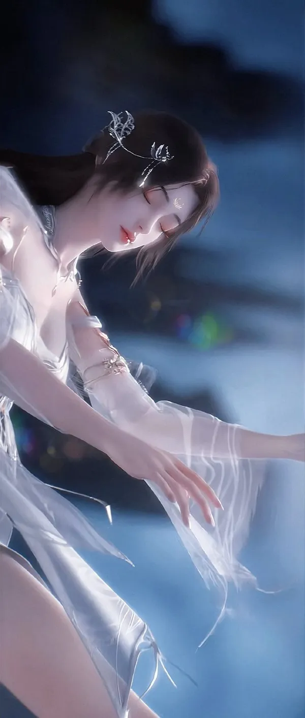 Ảnh qing yi sexy tranh của một người phụ nữ mặc váy trắng cầm dao