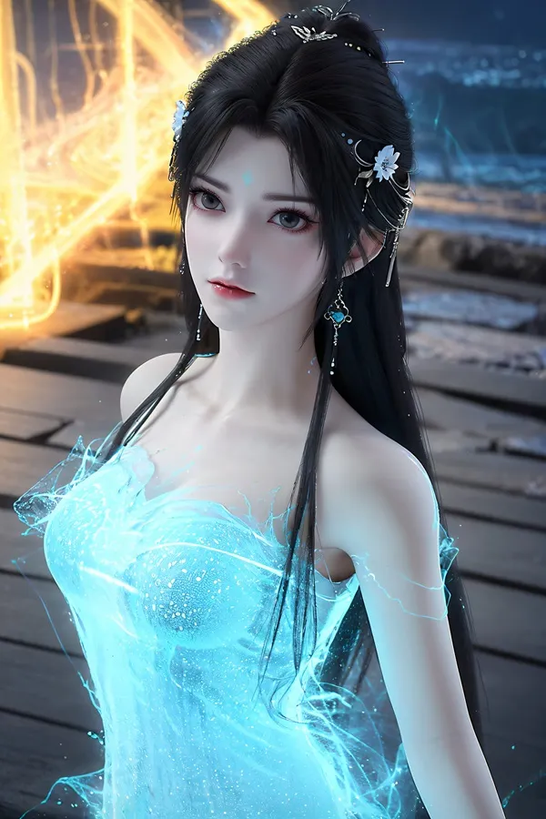 Ảnh qing yi thanh vũ bụ có một người phụ nữ mặc chiếc váy màu xanh chụp