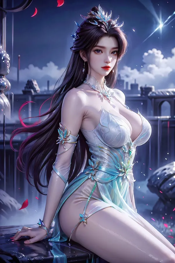 Ảnh qing yi thanh vũ bụ hình một người phụ nữ có mái tóc dài ngồi trên bàn