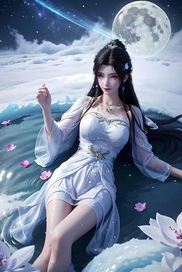 Ảnh qing yi thanh vũ bụ có một người phụ nữ đang nằm xuống nước