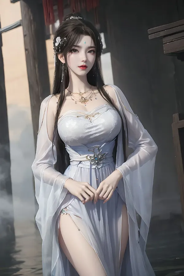 Hình ảnh qing yi-thanh đây là của một người phụ nữ mặc váy trắng