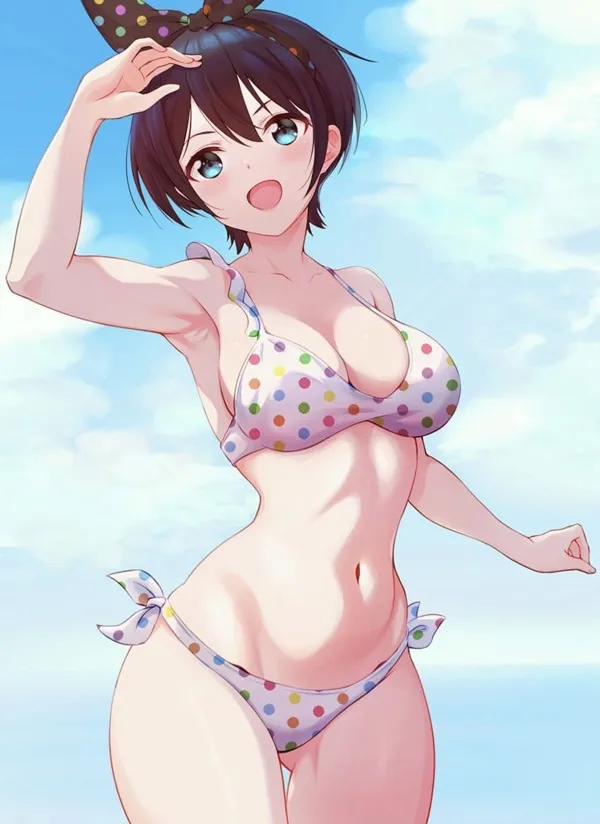 Ảnh sarashina ruka hentai cô gái mặc bikini chấm bi với một cây cung trên đầu và chiếc mũ