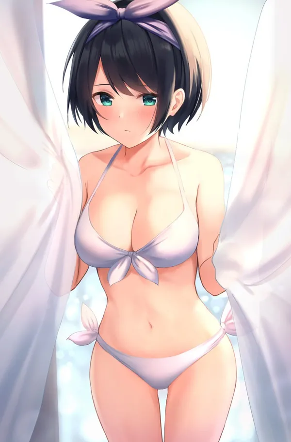 Hình ảnh shirahoshi có một người phụ nữ mặc bikini với cái nơ trên đầu