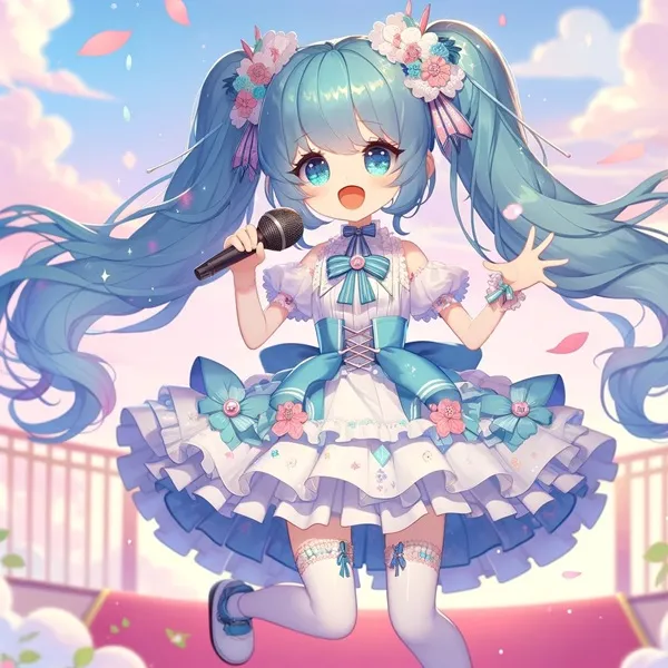 Hình ảnh hatsune miku đẹp nhất một cô gái anime với mái tóc dài màu xanh và micro trong tay