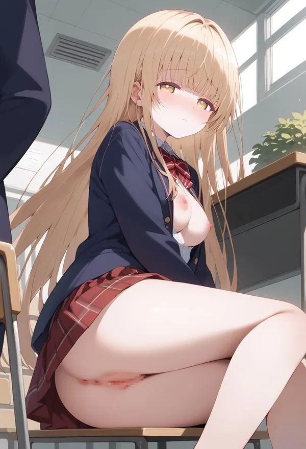 Ảnh shiina mahiru cute có một người phụ nữ ngồi trên ghế trong đồng phục trường học