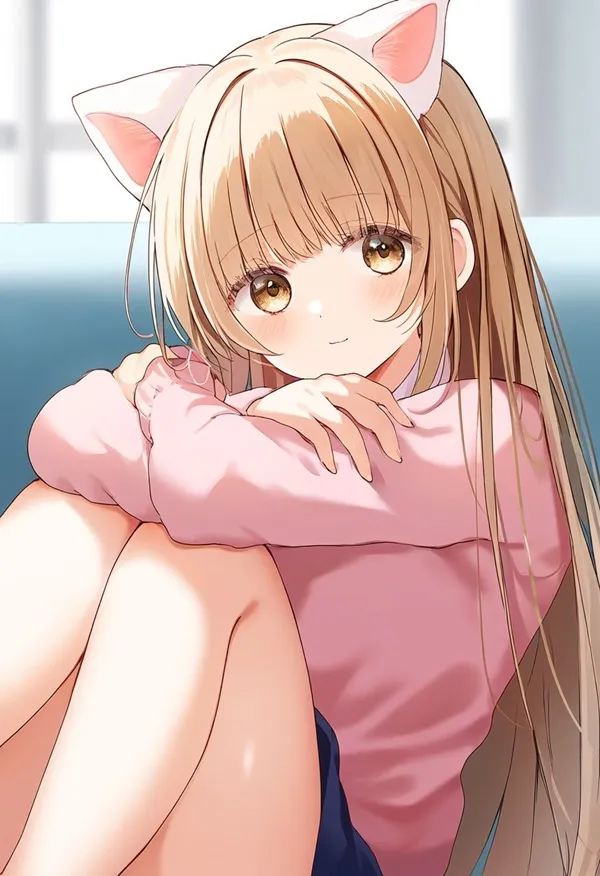 Ảnh cosplay shiina mahiru có một cô gái mái tóc dài ngồi trên sàn nhà với hai chân của ấy