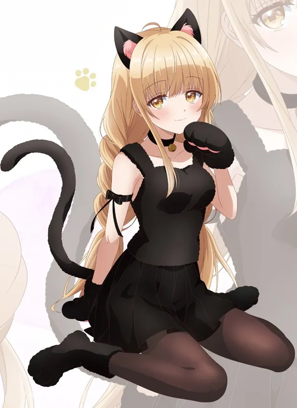 Ảnh shiina mahiru sexy cô gái tóc vàng trong chiếc váy đen với tai và đuôi mèo