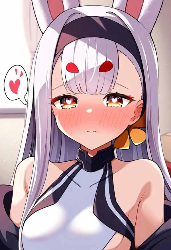 Ảnh shimakaze hentai có một người phụ nữ mái tóc trắng dài đeo tai thỏ