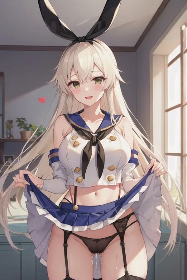Ảnh shimakaze cute cô gái hoạt hình tóc vàng trong tai thỏ và đồ lót tạo dáng cho máy