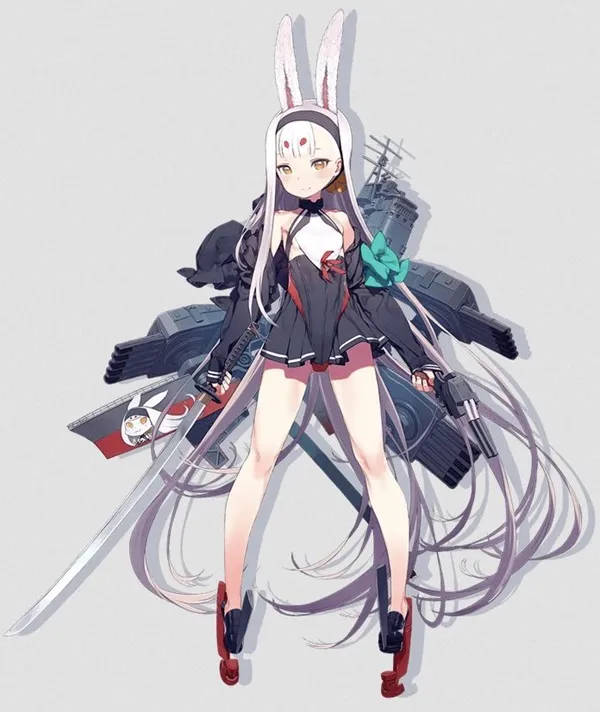 Ảnh shimakaze hentai có một cô gái với mái tóc dài cầm hai thanh kiếm trong tay