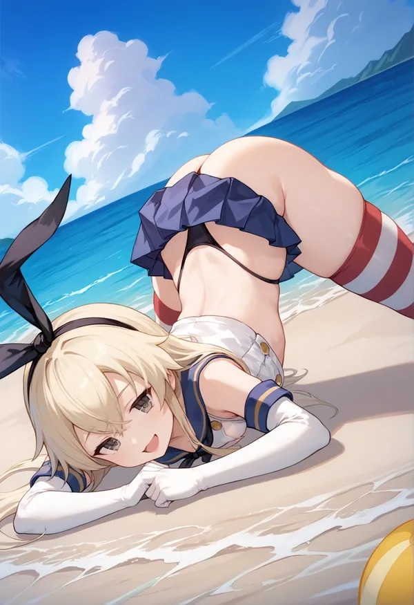 Ảnh shimakaze hentai đây là hai cô gái anime nằm trên bãi biển bên cạnh đại dương
