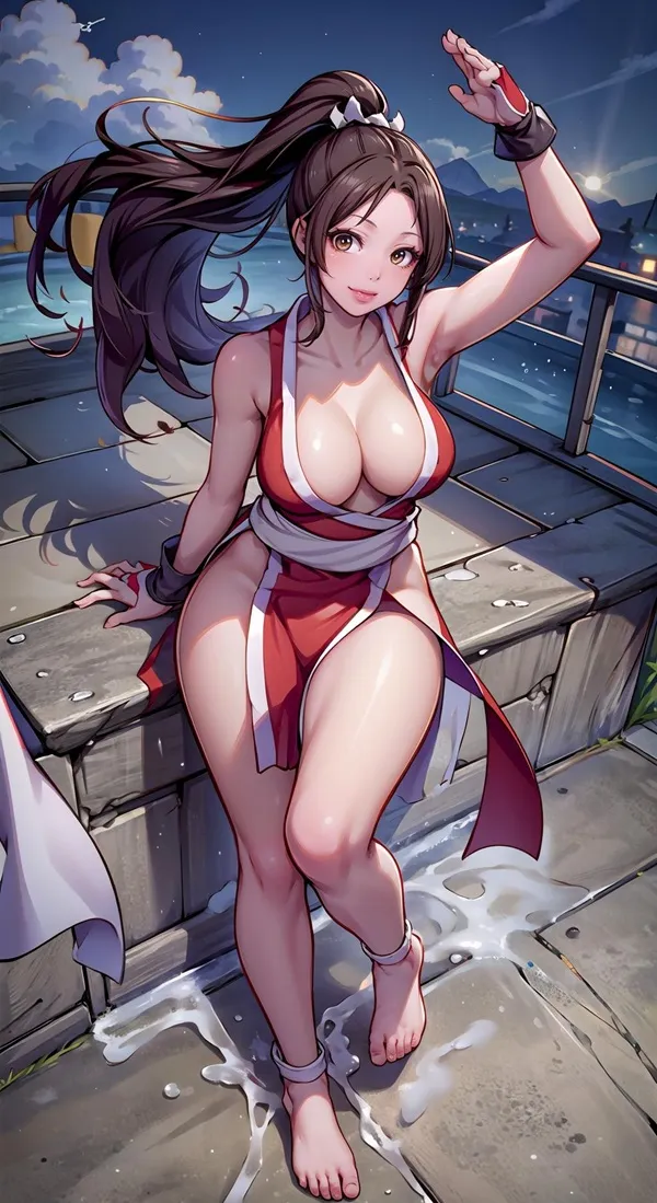 Ảnh shiranui mai hentai hình một người phụ nữ mặc bikini ngồi trên gờ