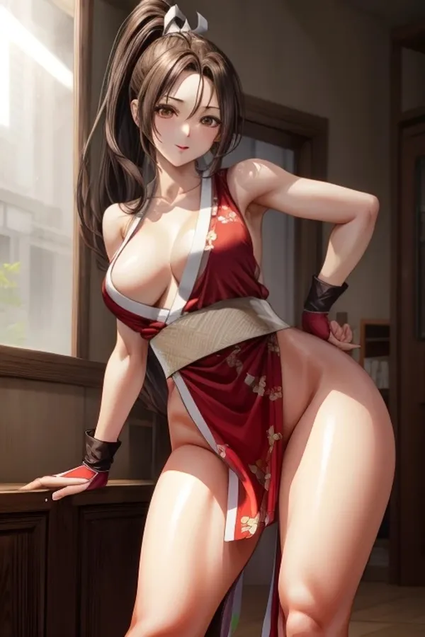 Ảnh shiranui mai hentai nhân vật anime nữ tạo dáng khỏa thân trong một chiếc váy đỏ với thanh kiếm
