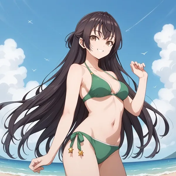 Ảnh suo yuki hentai một người phụ nữ mặc bikini đứng trên bãi biển bên cạnh đại dương