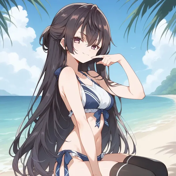 Ảnh suo yuki hentai hình một người phụ nữ mặc bikini ngồi trên bãi biển