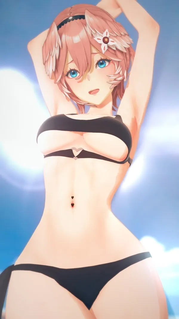 Takane lui bikini có một người phụ nữ mặc tạo dáng trên bãi biển
