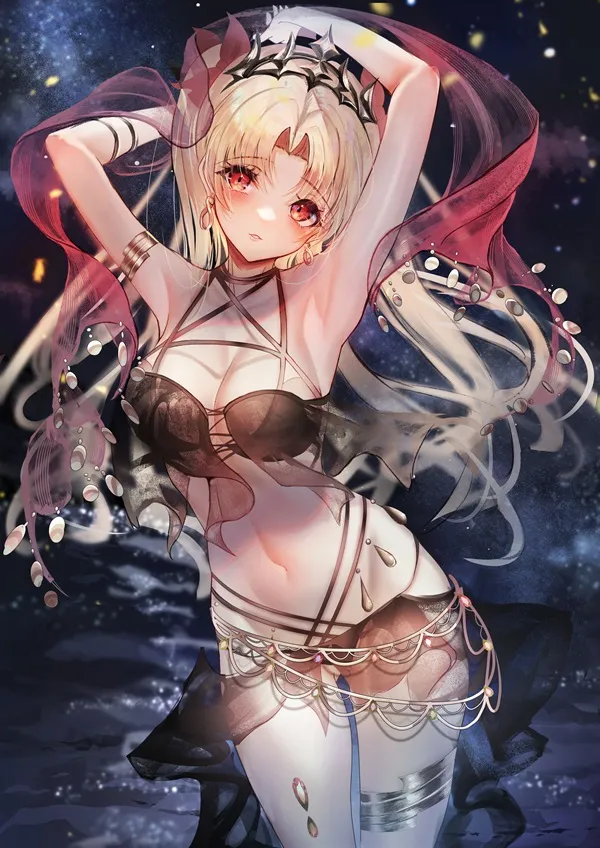 Ảnh tohsaka rin ngầu cô gái anime xinh đẹp với bộ ngực lớn tạo dáng trong nước vào ban đêm