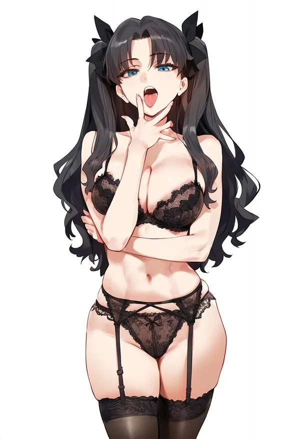 Ảnh tohsaka rin sexy người phụ nữ mặc đồ lót màu đen với tai mèo và