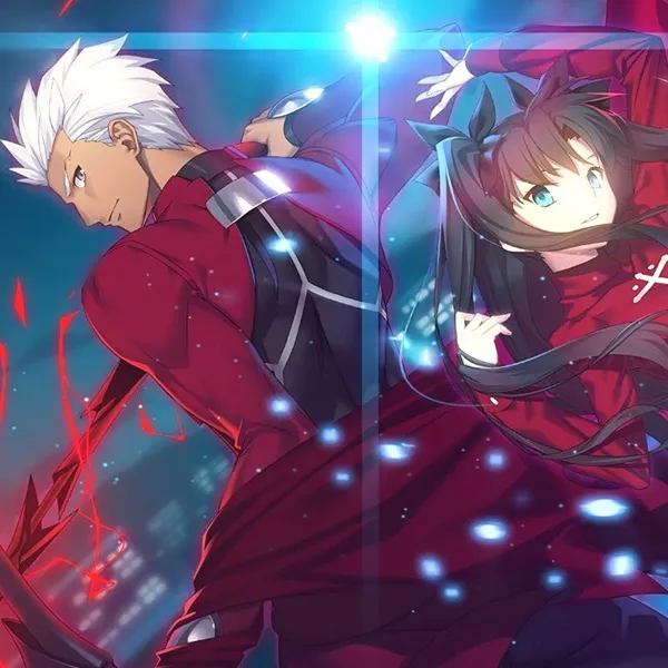Hình ảnh tohsaka rin một của hai nhân vật anime với mái tóc trắng và đôi mắt xanh