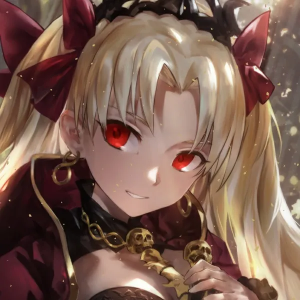 Ảnh tohsaka rin sexy hình một người phụ nữ có mái tóc vàng dài và đôi mắt đỏ