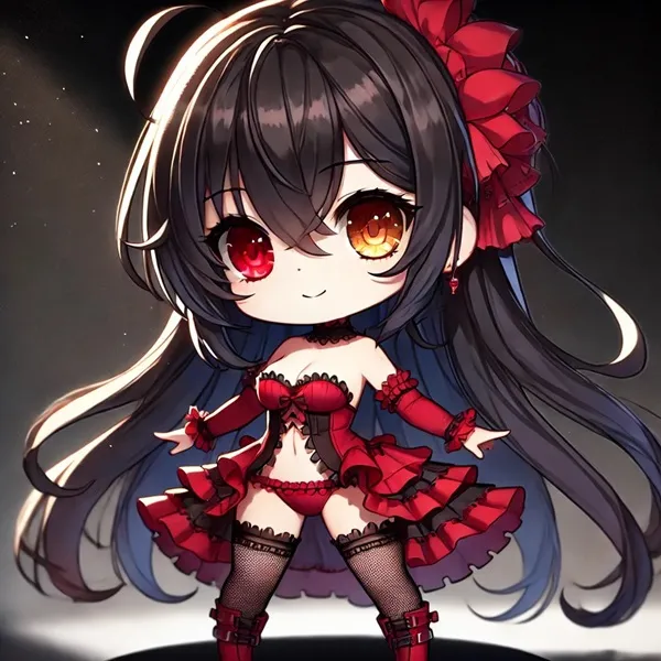 Ảnh kurumi tokisaki sexy một cô gái anime với mái tóc đen dài mặc váy đỏ