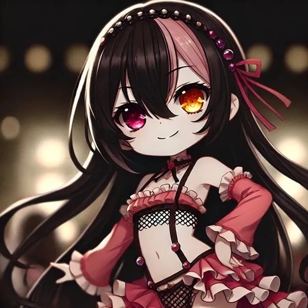 Ảnh tokisaki kurumi bikini một cô gái anime với mái tóc đen dài mặc trang phục màu hồng
