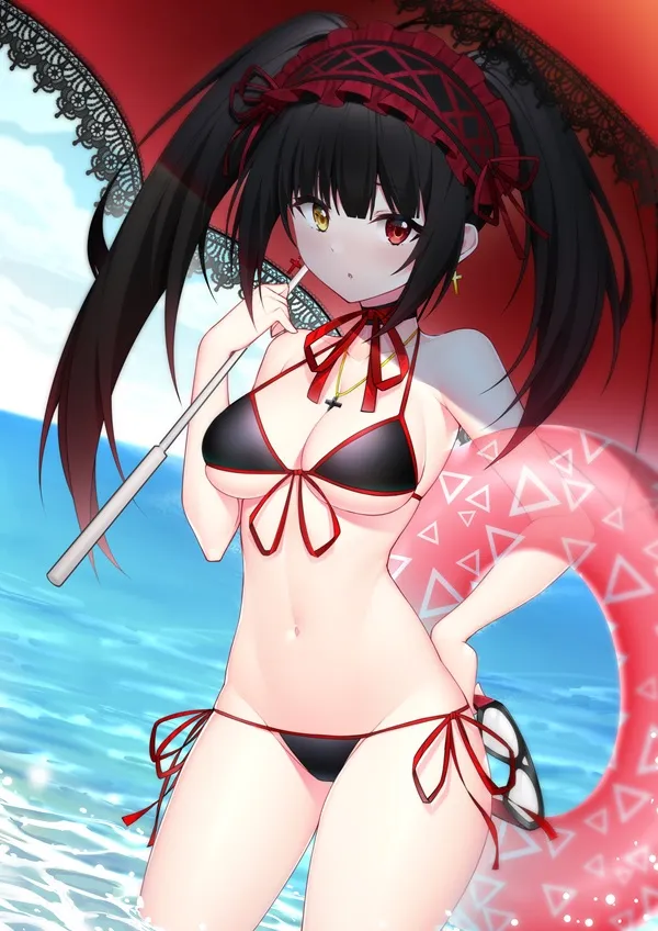 Ảnh tokisaki kurumi chibi cô gái anime mặc bikini với một chiếc và người bảo vệ cuộc sống