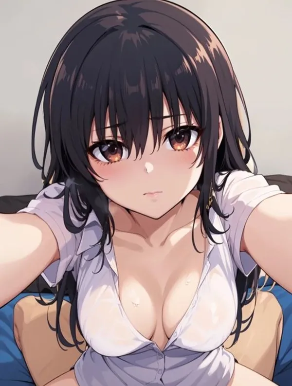 Ảnh yui kotegawa chibi cô gái anime gợi cảm với bộ ngực lớn ngồi trên một chiếc ghế dài
