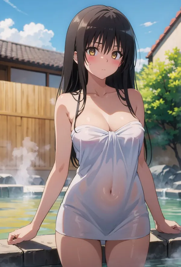 Ảnh yui kotegawa chibi cô gái anime mặc đồ bơi trắng đứng bên hồ