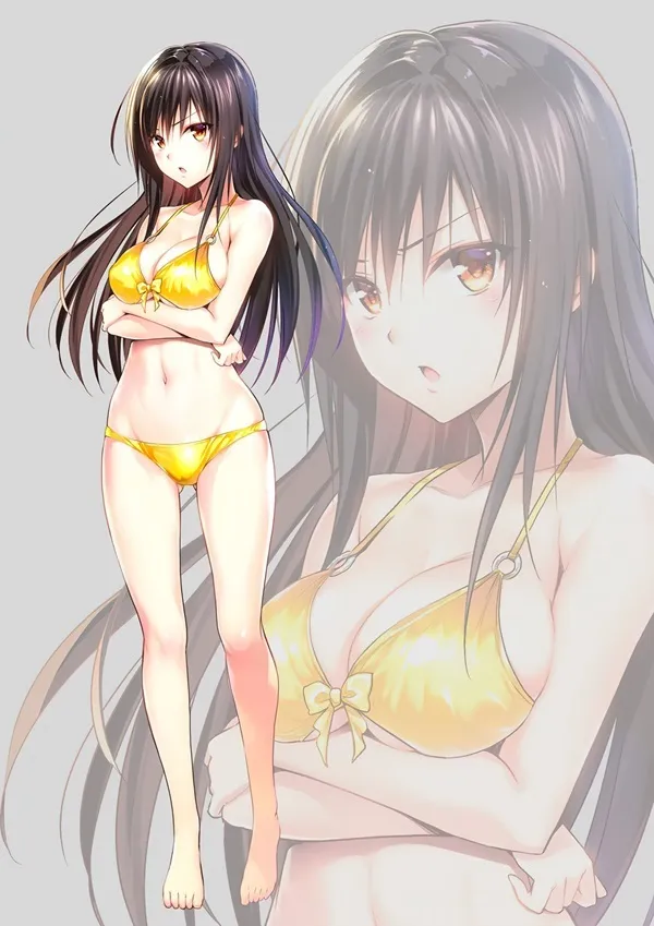 Ảnh yui kotegawa chibi có một người phụ nữ mặc bộ bikini màu vàng đứng cạnh khác