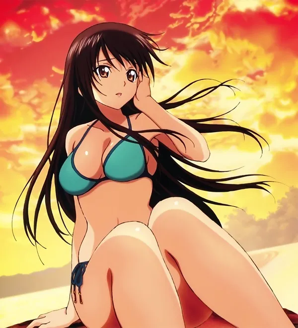 Ảnh yui kotegawa chibi một hình của người phụ nữ mặc bikini ngồi trên bãi biển
