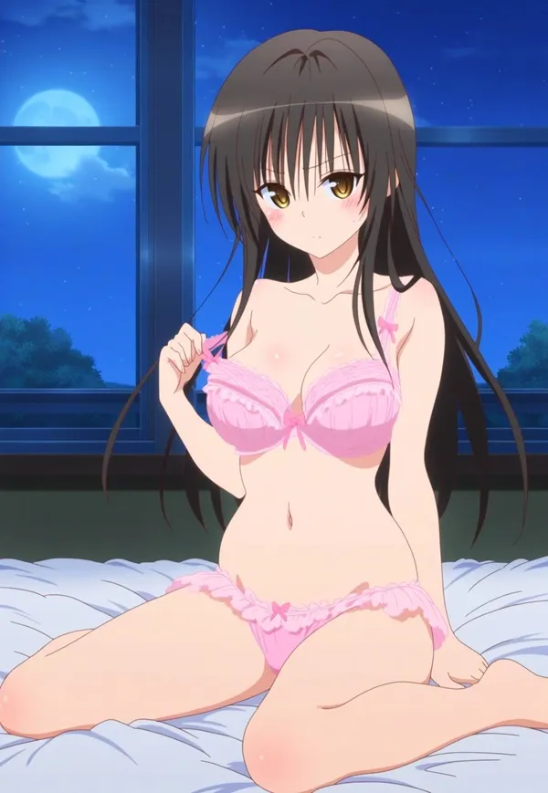 Ảnh yui kotegawa bikini có một người phụ nữ mặc màu hồng ngồi trên giường