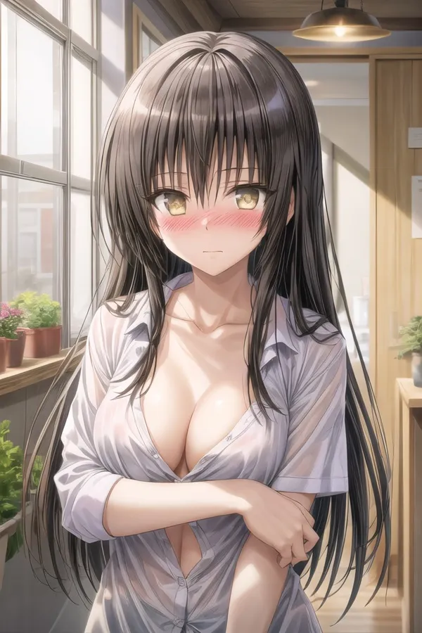 Ảnh yui kotegawa sexy cô gái manga với mái tóc đen dài tạo dáng trước cửa sổ